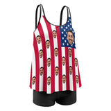 Custom Face American Flag Swimsuit Women's Tankini Personalized Two Piece Bathing Suit For Women