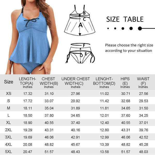 Plus Size Tankini Set Custom Face&Name Daisy Swimsuit Personalized Womens Bathing Suit Chest Drawstring Swim Dress 2 Piece Tankini